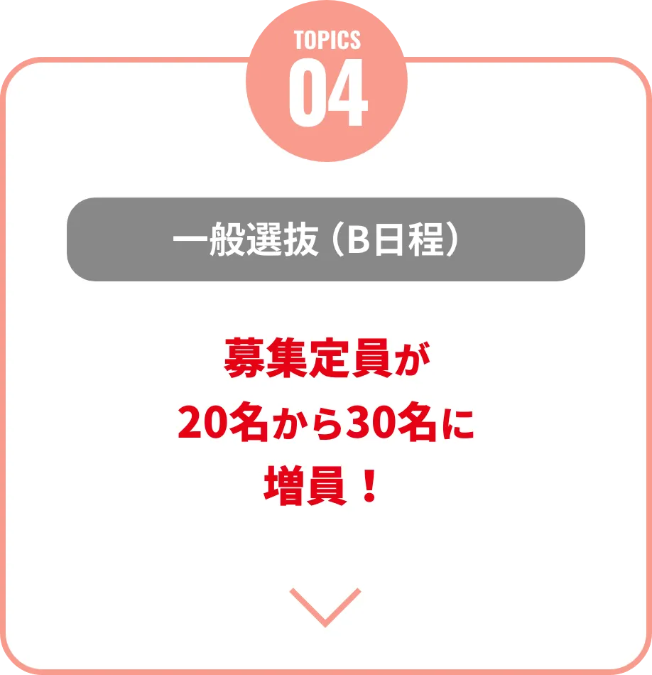 一般選抜（B日程）募集定員が20名から30名に増員！