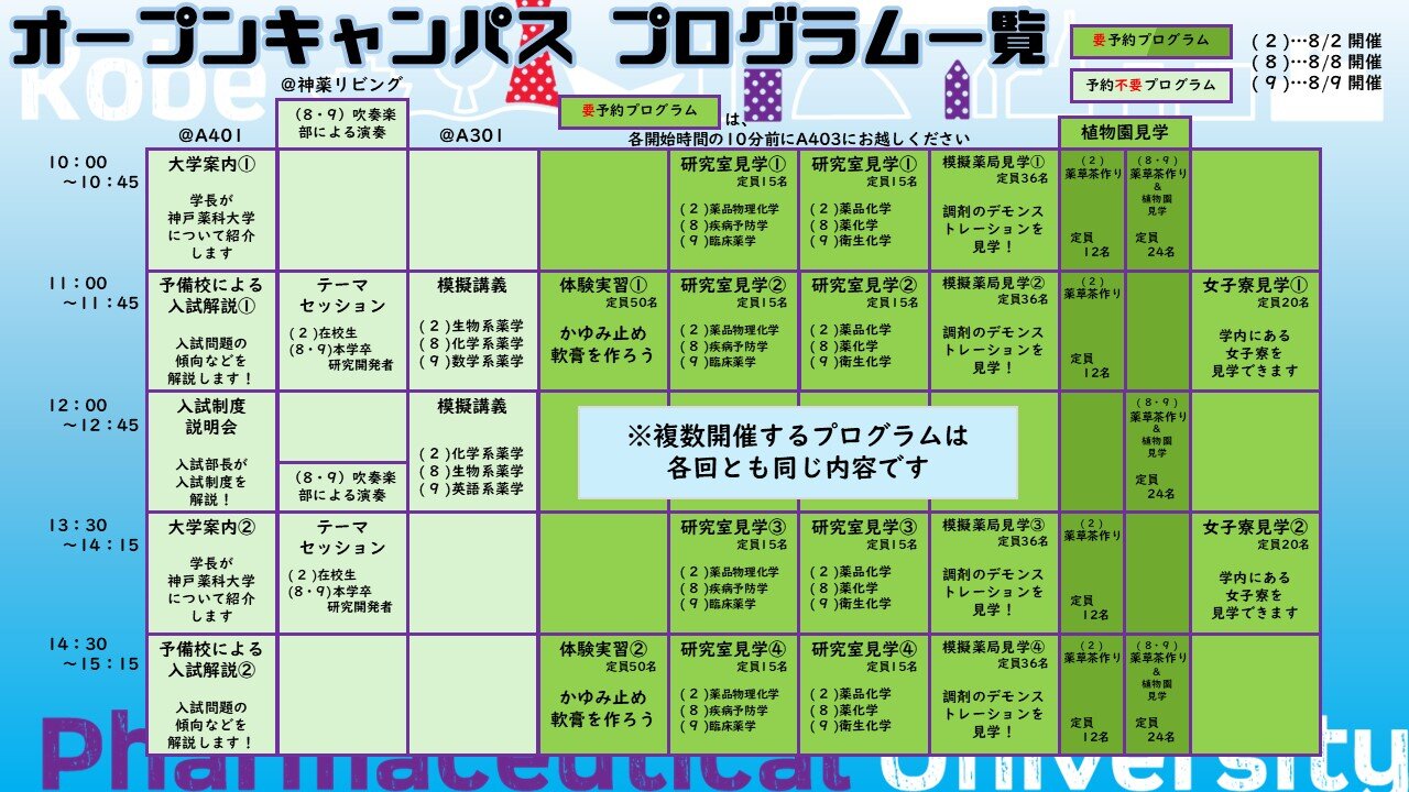オープンキャンパスプログラム公開しました