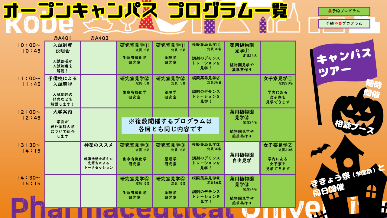 秋のオープンキャンパスプログラム公開！
